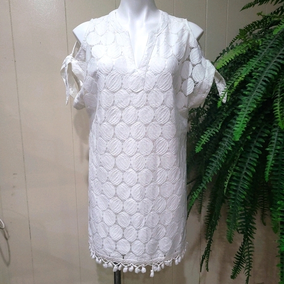 Entro Sz S Eyelet Casual White Tunic Short Dress - Picture 1 of 13